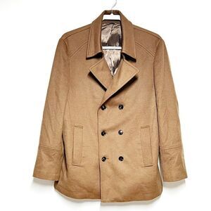 New Menticano Italian Wool Cashmere Blend Double Breasted Camel Mens Coat Sz 52